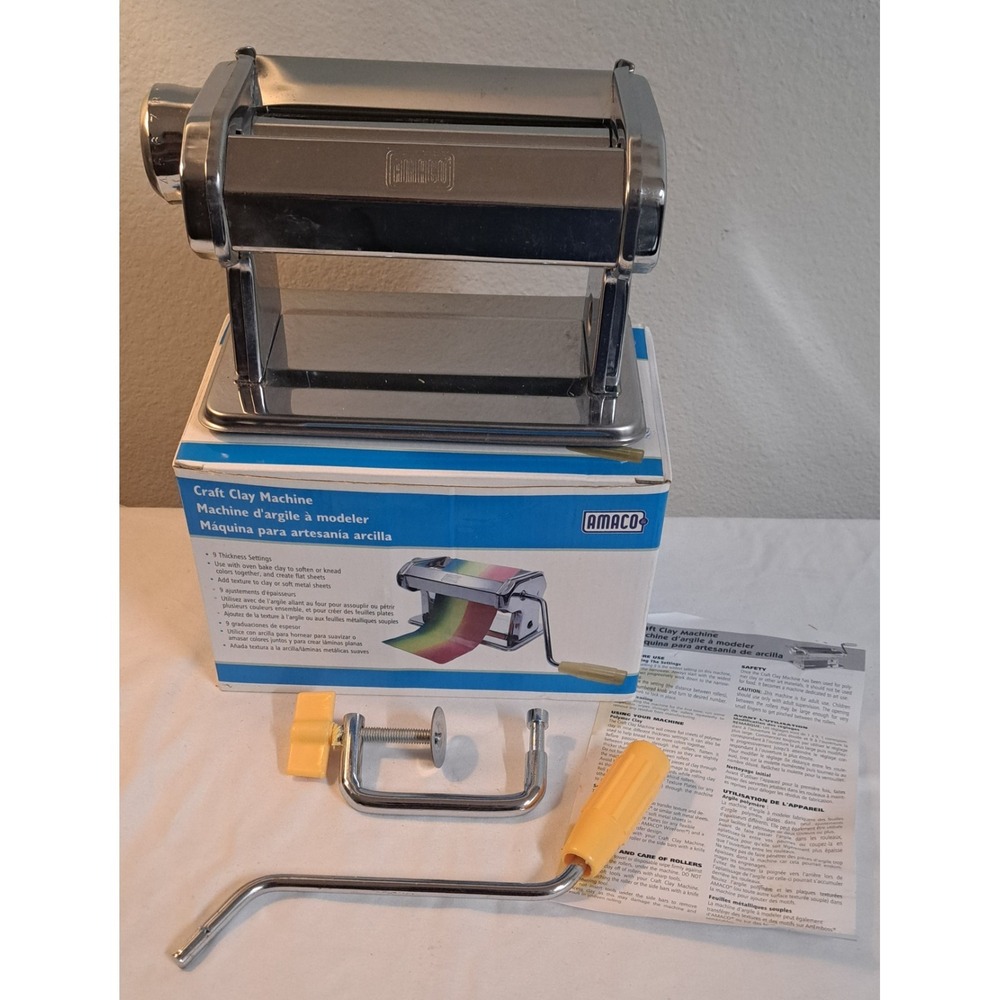 Vintage AMACO Craft Clay Machine Roller 9 Thickness Settings w/ Box Handle Clamp